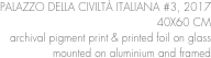 PALAZZO DELLA CIVILTÀ ITALIANA #3, 2017 40X60 CMarchival pigment print & printed foil on glass
mounted on aluminium and framed